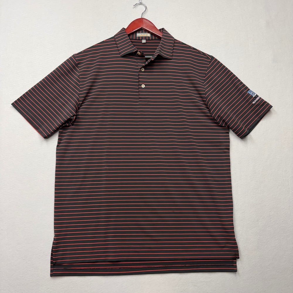 Peter Millar Polo Shirt Mens Large Black Red Summer Comfort Old Greenwood Golf